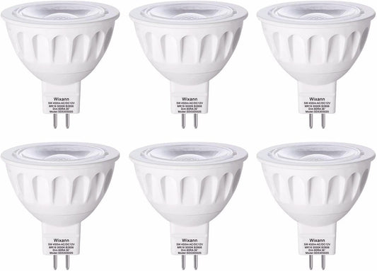 Wixann MR16 LED Bulbs Dimmable, 5W 3000K Soft Warm White, 450LM, 12-Volt Gu5.3 Bi-Pin Base, 40 Degree Spot Lighting for Indoor. 6 Pack