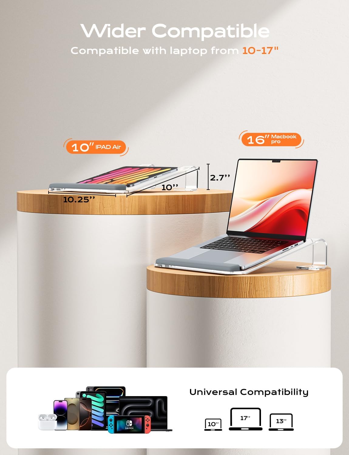 LOXP Acrylic Laptop Stand for Desk, Laptop Stand with Wrist Support | Removable Notebook Stand Ventilated Cooling Computer Riser Ergonomic Acrylic Lectern Mount Compatible with 10-17” Laptops
