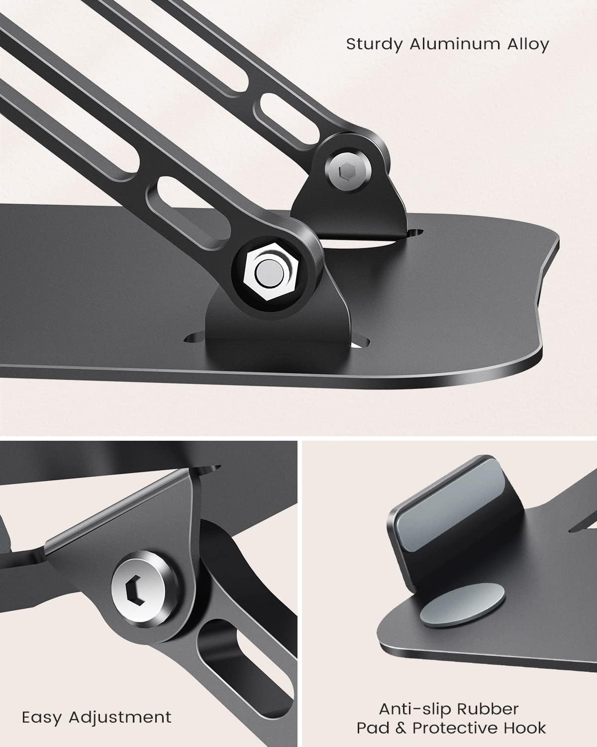 JOIOT Adjustable Aluminum Laptop Stand, Ergonomic Riser for 11-16" Laptops | Free Height Adjustable，Hollow Vent for Fast Cooling, Anti-Slip Silicone Pad, Foldable Portable for Home Office Travel