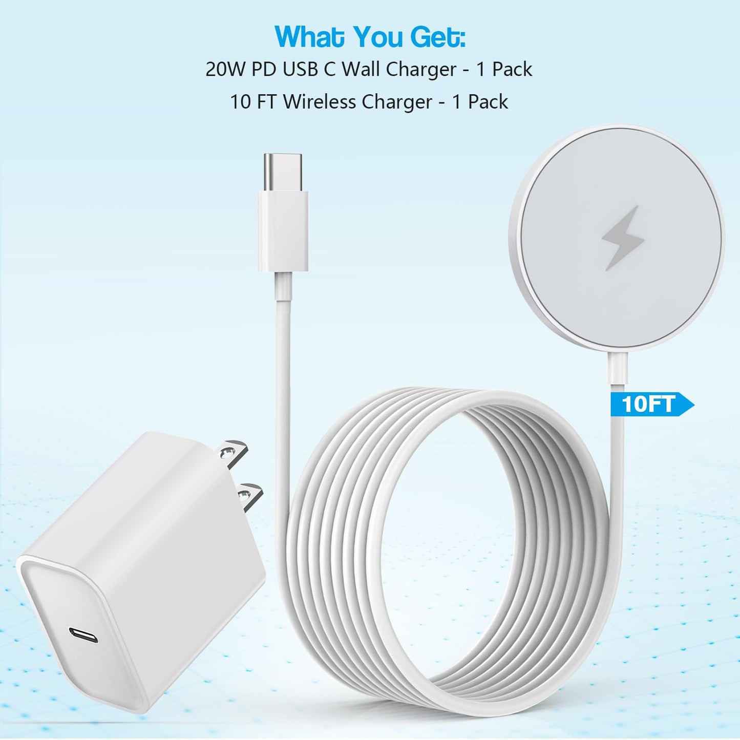 10FT Magnetic Wireless Charger,15W Fast Apple Mag-Safe Charger for iPhone 17/16/15 PD with USBC Apple Fast Charging Block 10Foot Quick Charge for iPhone 17/17 Air/17 16 15 Pro/Pro Max/14/13/12/AirPods