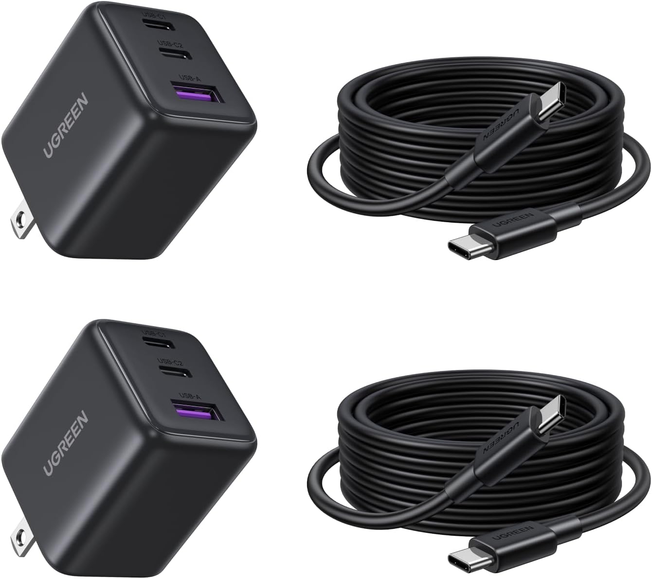 UGREEN 2 Pack 30W Charger for iPhone 17 Fast Charging, 3 Port GaN Charger Block with 6.6ft USB-C Cable for iPhone 17/Air/16/15/14, Galaxy S25/S24/S23, Pixel 10/9/8/7, iPad and More, Matt Black