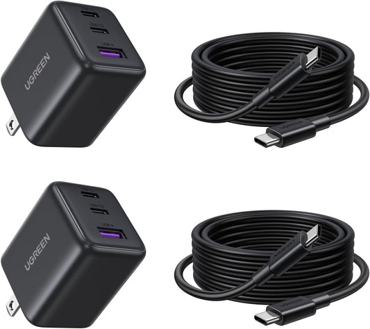 UGREEN 2 Pack 30W Charger for iPhone 17 Fast Charging, 3 Port GaN Charger Block with 6.6ft USB-C Cable for iPhone 17/Air/16/15/14, Galaxy S25/S24/S23, Pixel 10/9/8/7, iPad and More, Matt Black
