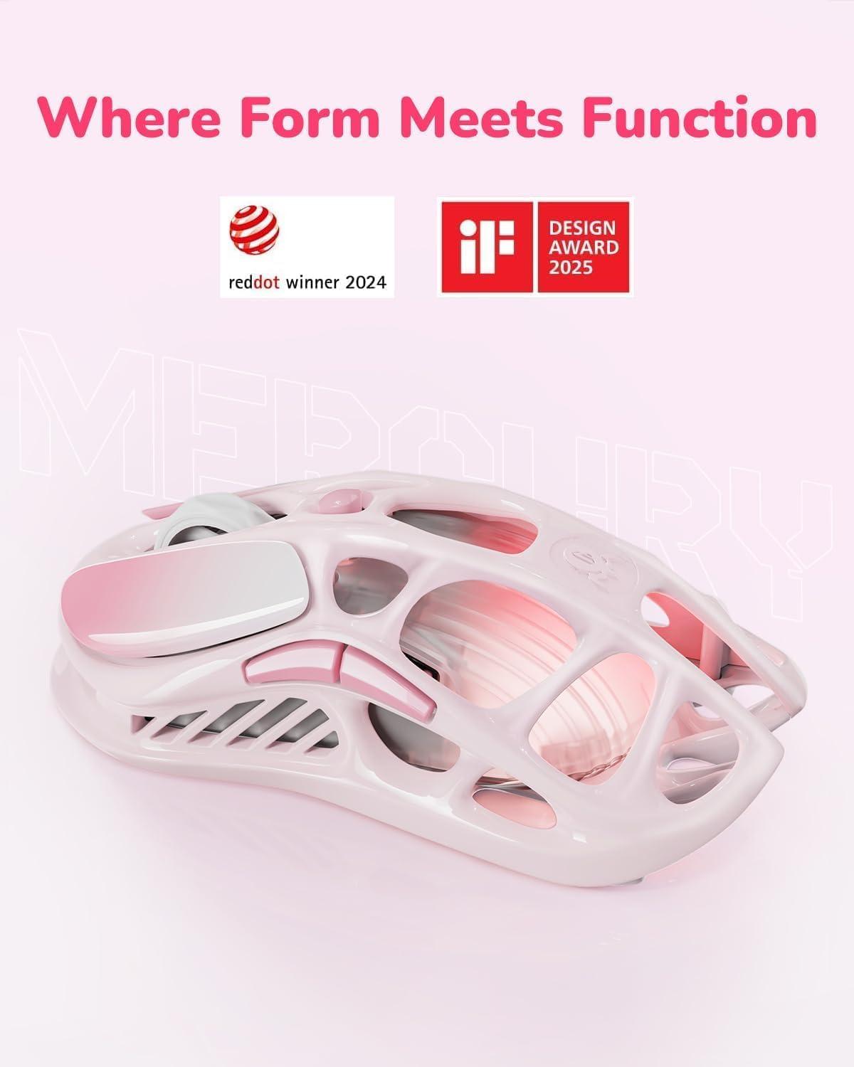 GravaStar Mercury M1 Pro Wireless Gaming Mouse, Lightweight Magnesium Alloy, 26,000 DPI, PAW3395DM Sensor, 5 Programmable Buttons, Support Wired/2.4GHz/BT, Up to 200 Hours Battery Life (Gradient Pink)