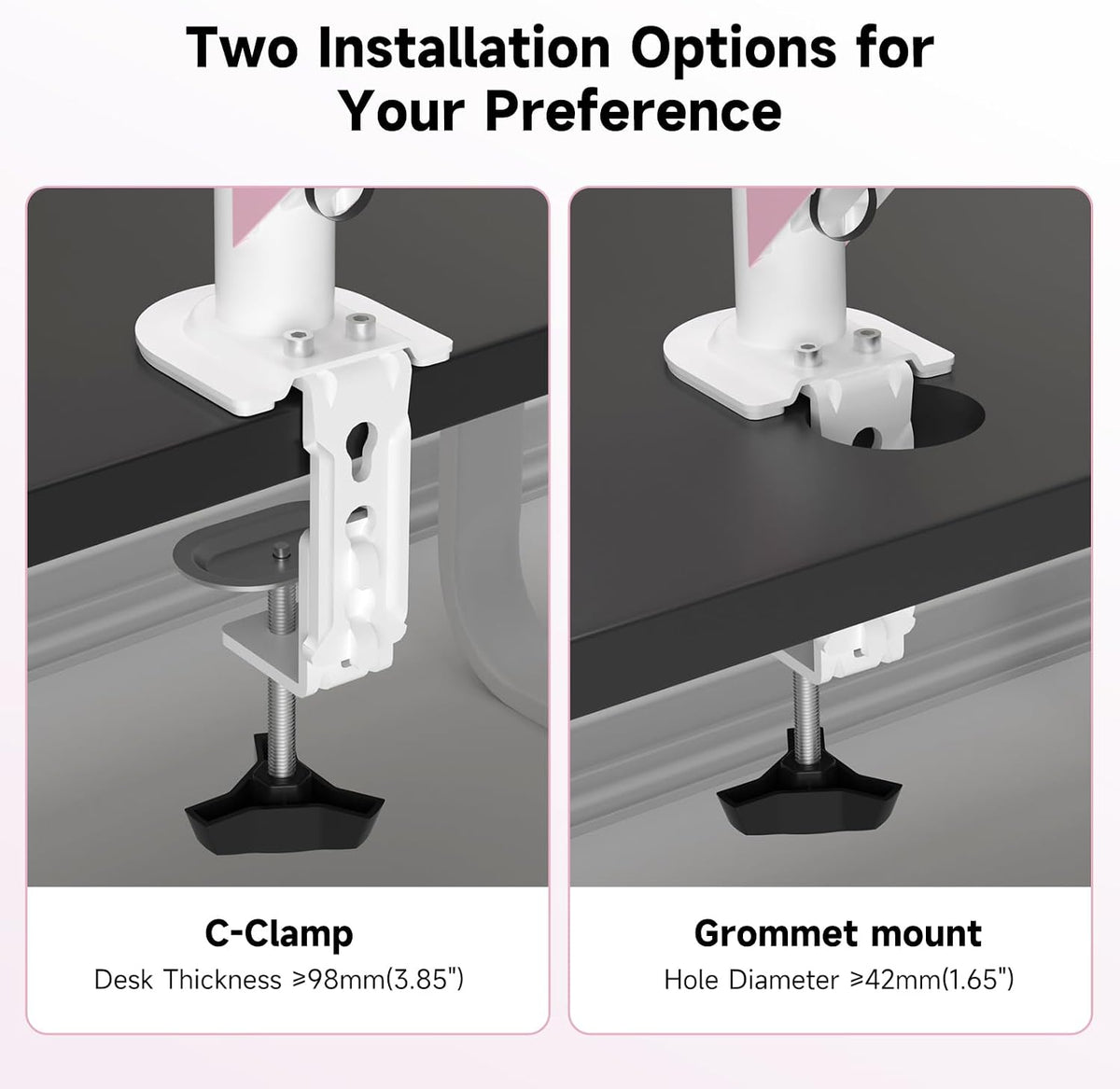 Suptek Monitor Mount Gas Spring Monitor Arm Desk Mount Fully Adjustable Fits 17 20 22 23 24 26 27 32 35 inch Monitors Weight Capacity up to 24.25 lbs, Pink