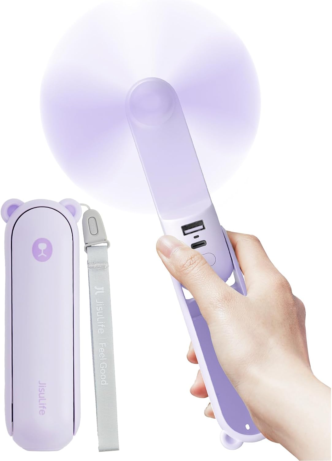 JISULIFE Handheld Fan 8 Plus: 40H Cooling & 4500mAh PowerBank & Flashlight | USB Rechargeable, Portable Pocket Size for Travel, Makeup, Concerts, Summer Gifts for Women(Purple)