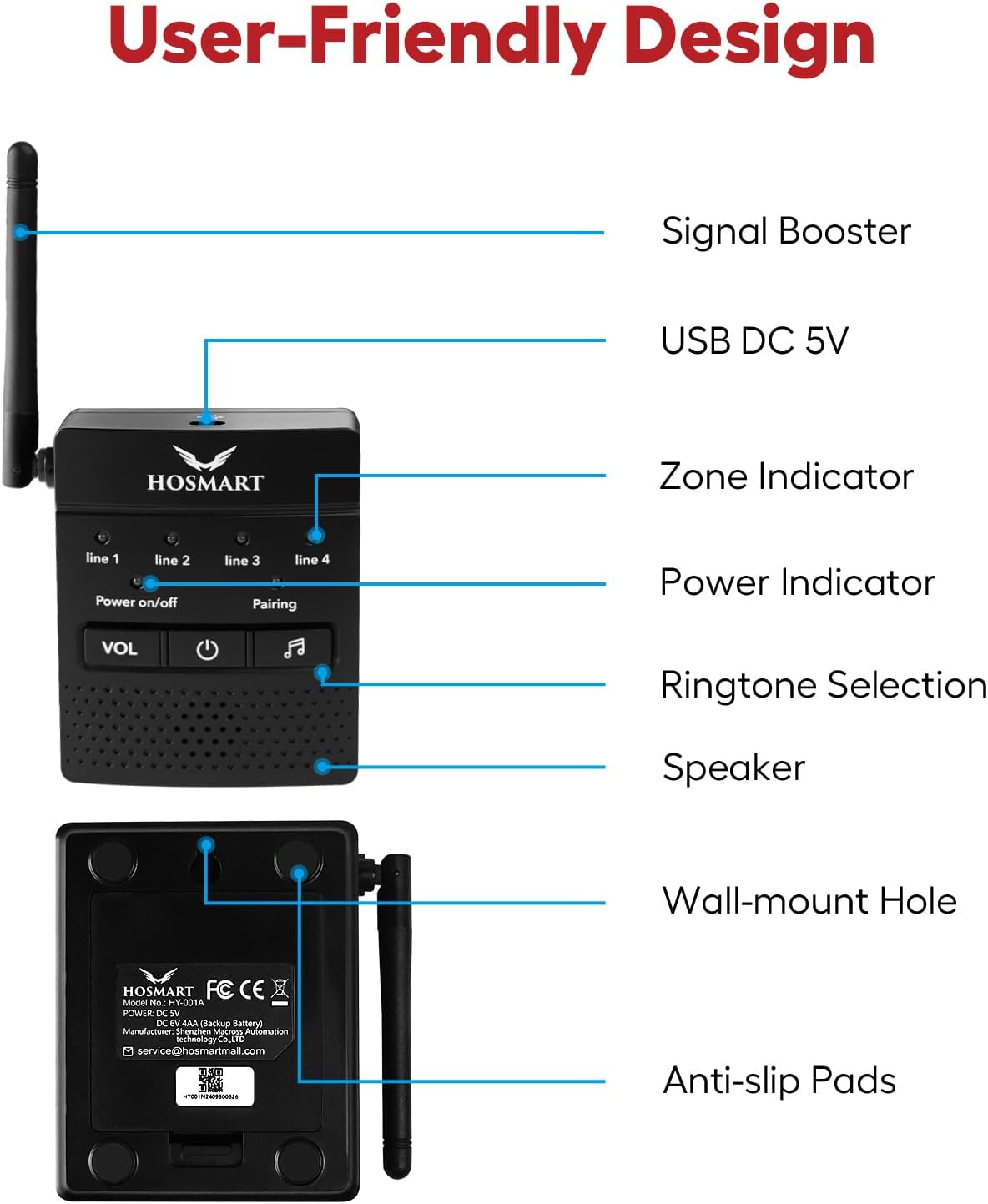 Supplemental Hosmart Driveway Alarm Motion Detectors Receiver, New Version(1 Receiver only, no Sensor)