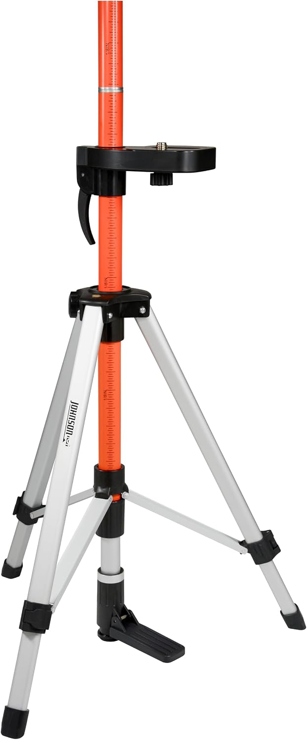 Johnson Level & Tool 40-6302 Heavy Duty 11' Adjustable Laser Pole with Aluminum Tripod, 1/4"-20 & 5/8"-11 Threads, Laser Accessory for Stability & Precision