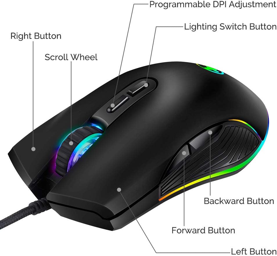 HXMJ RGB LED Gaming Mice,Wired USB C Port for Apple MacBook,Computer or Laptops with Type C Port-Black