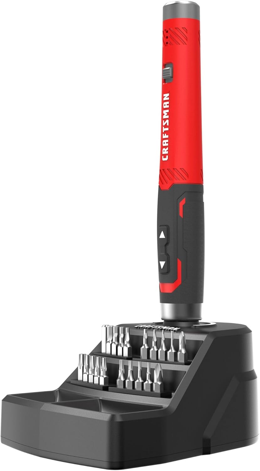 CRAFTSMAN Electric Screwdriver Cordless 25 Piece Kit, 4V Precision Screwdriver Set Rechargeable Power, USB Compatible, Includes Bit Set Storage, Charging Base, LED Light (CMHT66720)