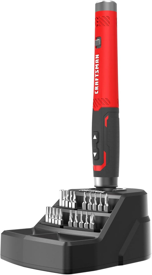 CRAFTSMAN Electric Screwdriver Cordless 25 Piece Kit, 4V Precision Screwdriver Set Rechargeable Power, USB Compatible, Includes Bit Set Storage, Charging Base, LED Light (CMHT66720)