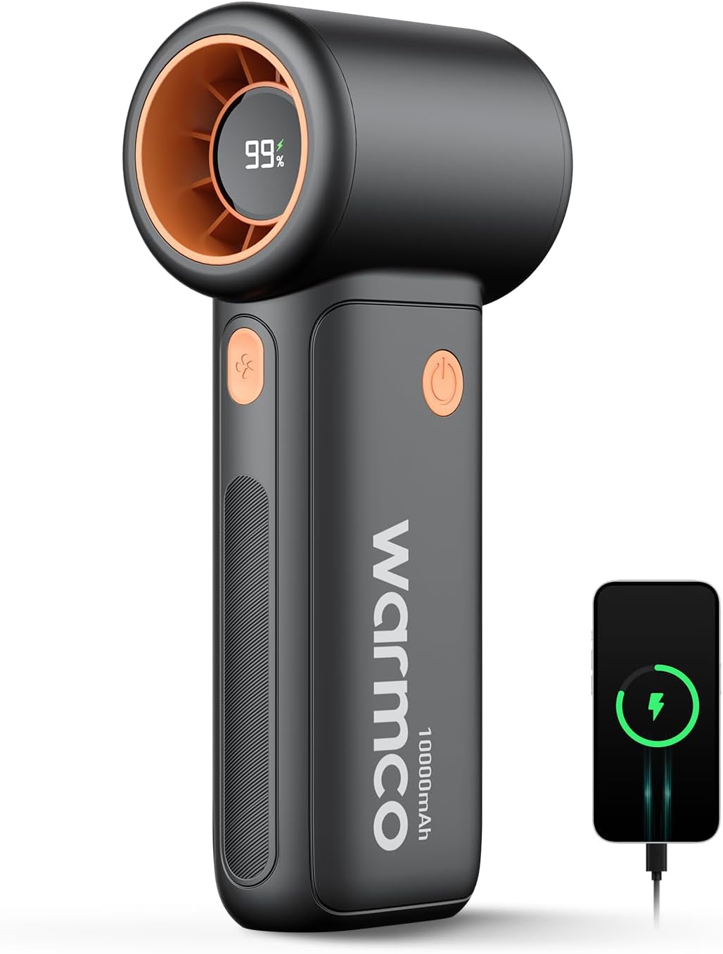 Warmco 10000mAh Turbo Portable Handheld Fan | 36H Runtime, 15000RPM Motor, 9m/s Airflow, 5 Speeds, LED Display, USB- C-C Two-Way Charging,Outdoor Travel