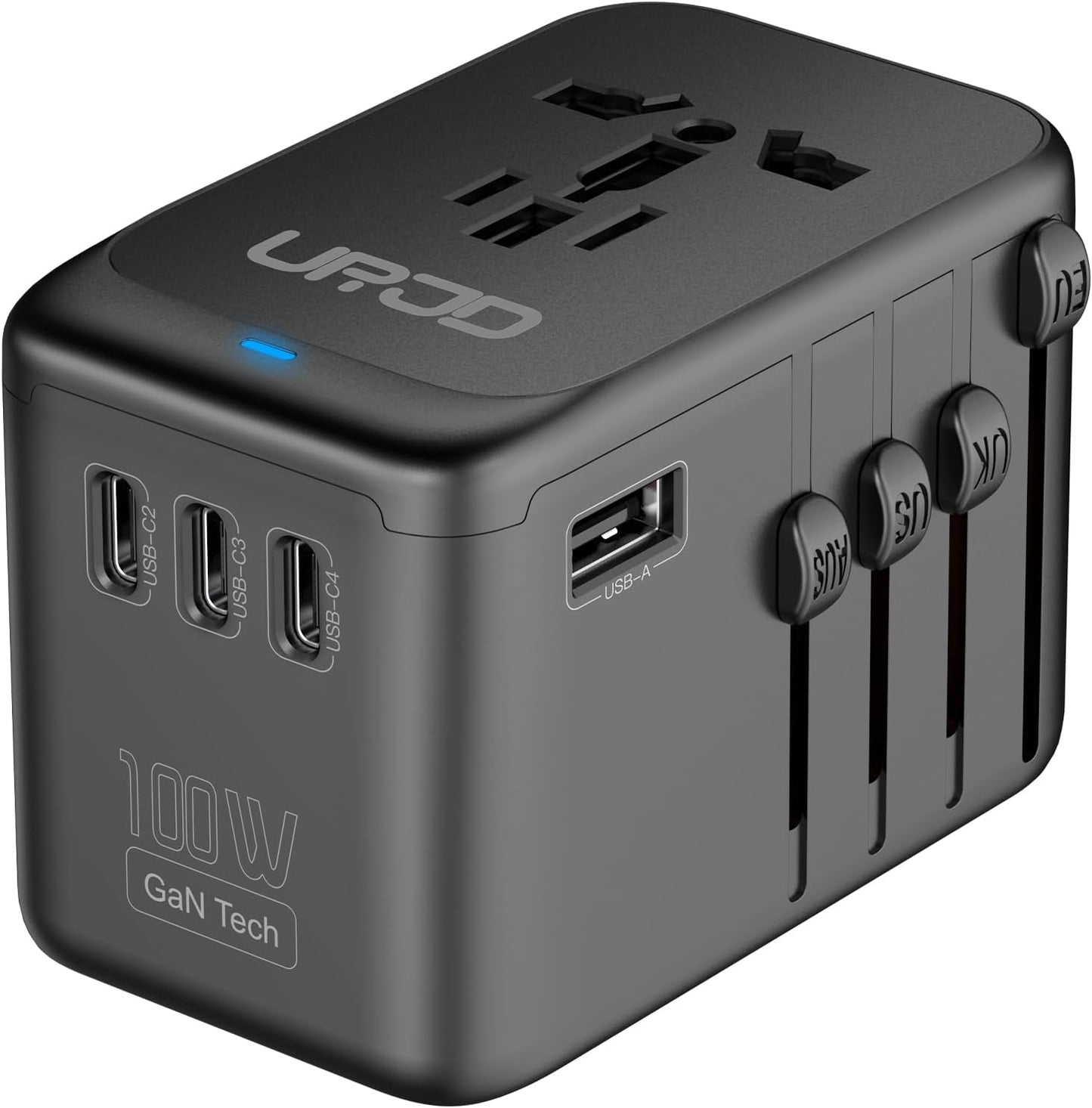 Universal Travel Adapter 100W GaN Fast Charger in One for Europe UK US | 5 USB C/A Ports + 2500W AC Outlet, For MacBook iPhone iPad Laptop Phone, International Power Adapter for 200+ Countries