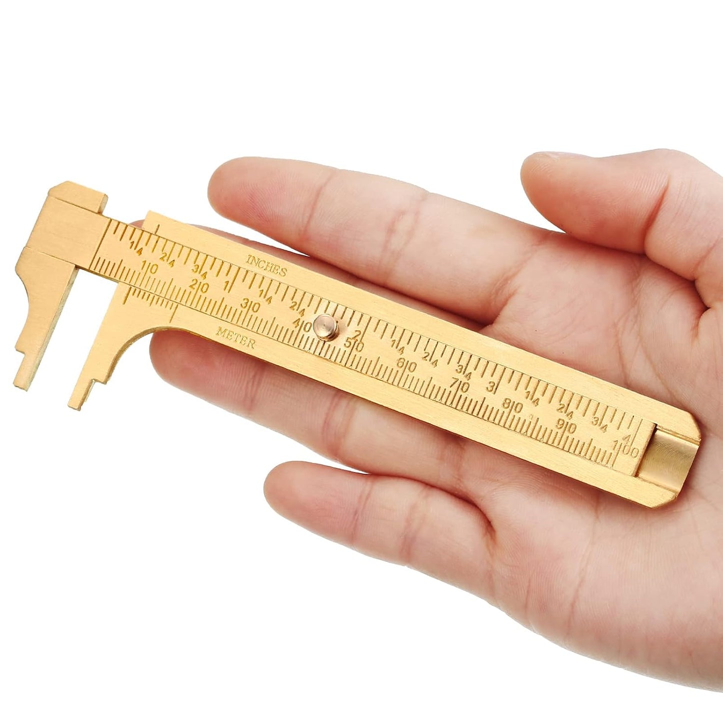 4 Pcs Brass Pocket Caliper Double Scale Mini Tool for Jewelry | Vernier Gauge with Dual Scales, Metal Calipers for Beads Wire Rings, Portable Mini Ruler Measuring Jewels Sizing Crafts