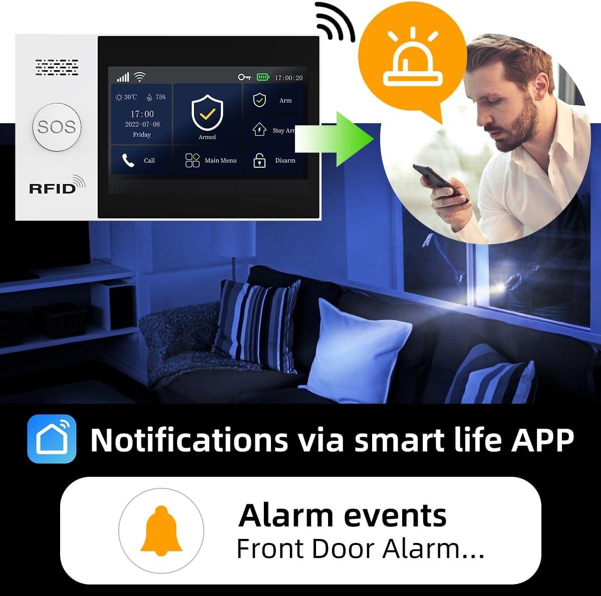 PGST Home Security System, Home Alarm System Wireless Touch Screen Motion Detection, Door and Window Alarms for Home, Wireless Siren, Remotes, Phone App, for Villa Home Apartment