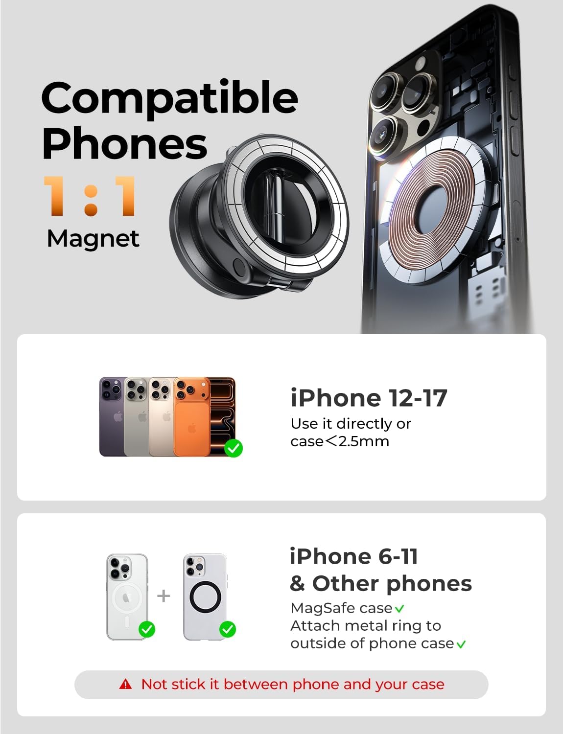 LISEN for Magsafe Car Mount, Magnetic Phone Holders for Your Car Vacuum, Phone Mount for Car Accessories for Women Men Jeep BMW, Suction Holder Kits, for iPhone 17 Pro Max 16 15 14 13 12,Carbon Fiber