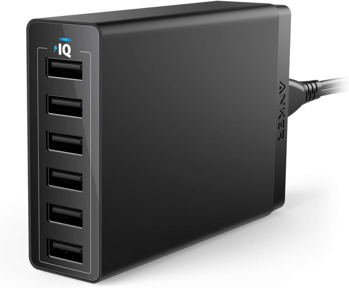 Anker Desktop Charger, 60W 6 Port USB Multiple Charging Hub | PowerPort 6 Multiple USB Charger, Campatible with iPhone, iPad, MacBook, Galaxy, LG, HTC, and More