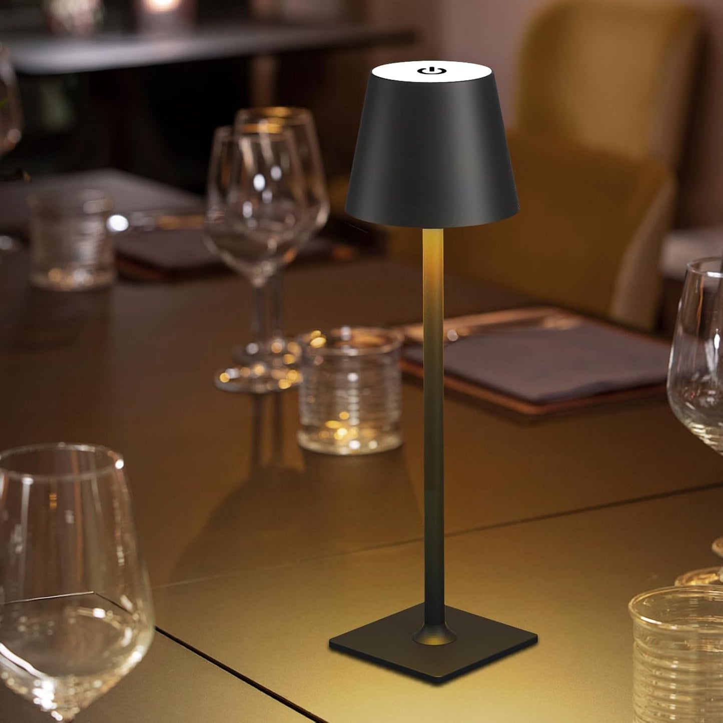 Fizrice Rechargeable Table Lamp 2 Pack Cordless Battery Operated, Black | IP65 waterproof wireless design with adjustable brightness and height feature for patio, bedroom, restaurant