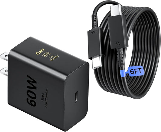 60W USB C Super Fast Charger, Type C Fast Phone Charger | PD 3.0 PPS Wall Charging Block with 6FT Cable, for Samsung Galaxy S26 Ultra/S25/S24/S23, iPhone 17/16/15 Pro Max, iPad Pro