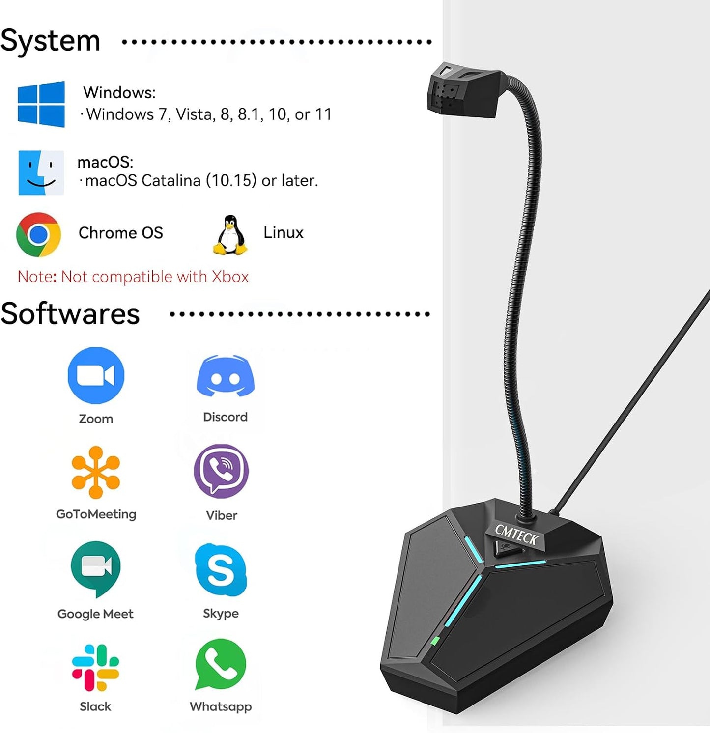 CMTECK USB Computer Microphone, Plug-and-Play, Studio-Quality for PC,Laptop | One-touch mute with LED indicator, noise-cancelling, 360° adjustable extra-long gooseneck desktop Mic. Works with Windows/Mac