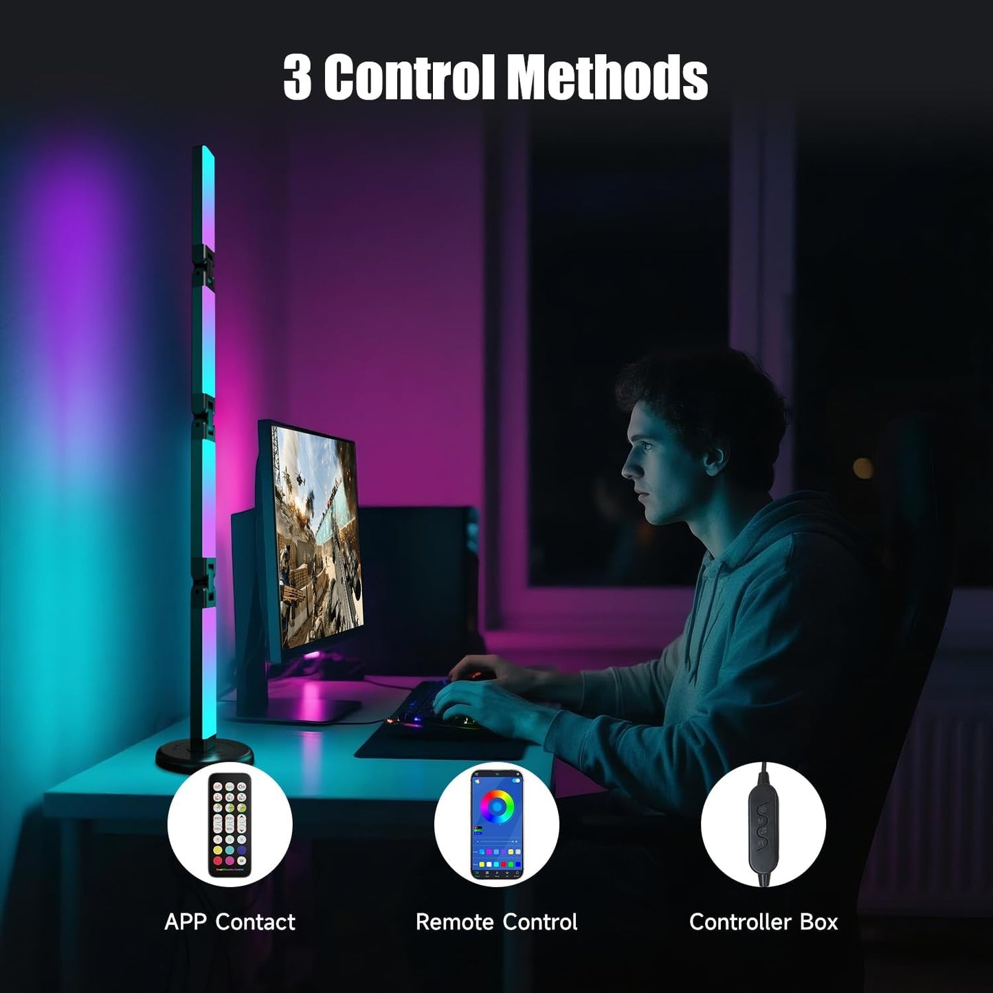 Led Desk Lamp with Atmosphere Lighting, Smart RGB LED Desk Lamp | Music Sync and 16 Million DIY Colors, Foldable Lamp with Dimmable and Timer, Modern LED Lights for Desk, and Gaming Rooms
