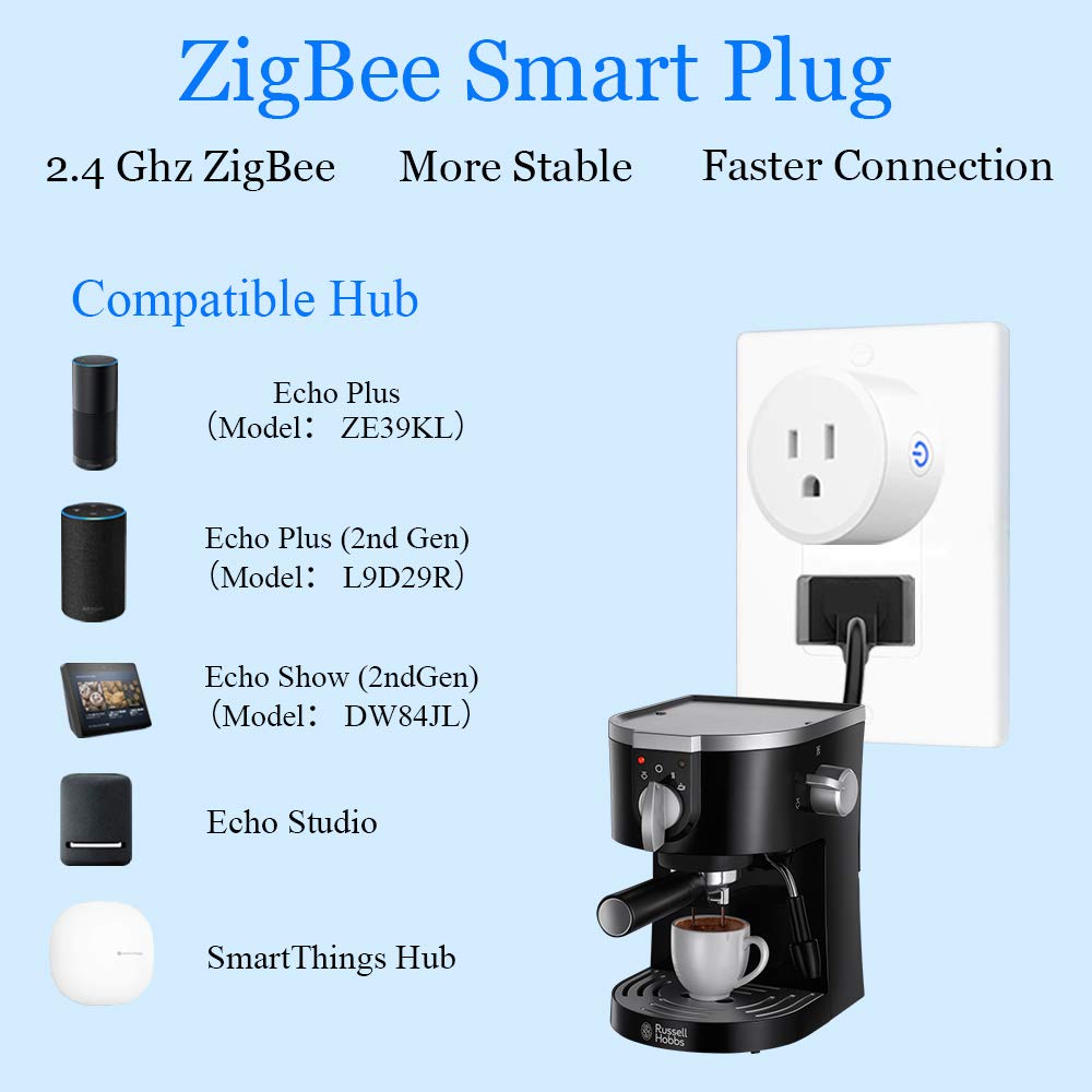 Smart Plug, ZigBee Switch Mini Smart Outlet Works with Alexa, Google Home, Echo (4th gen), Echo Plus (Gen 1 & 2), Echo Show 8/10, Smartthings 2015/2018,Works as a Range Extender, Hub Required, 2 Pack
