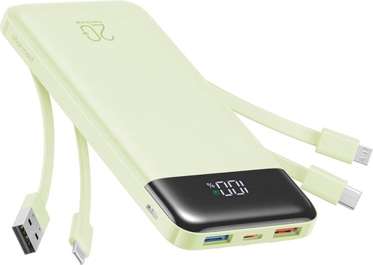 charmast 20000mAh Portable Charger with Built in Cables, 22.5W Travel Power Bank Fast Charging, USB C Cell Phone Battery Pack for iPhone 17/16/15/14/13/12 Series, iPad, Samsung, Android, Tablet