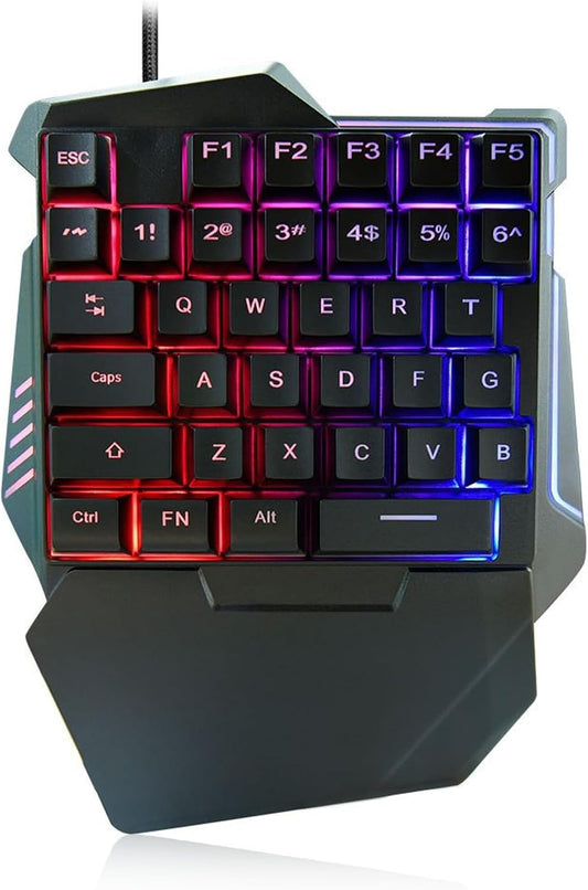 Yunseity One Handed Gaming Keyboard, G7 35 Keys RGB Mechanical Gaming Keypad with Wrist Rest, Wired USB Mini Ergonomic Customizable Keyboard for PC Esports