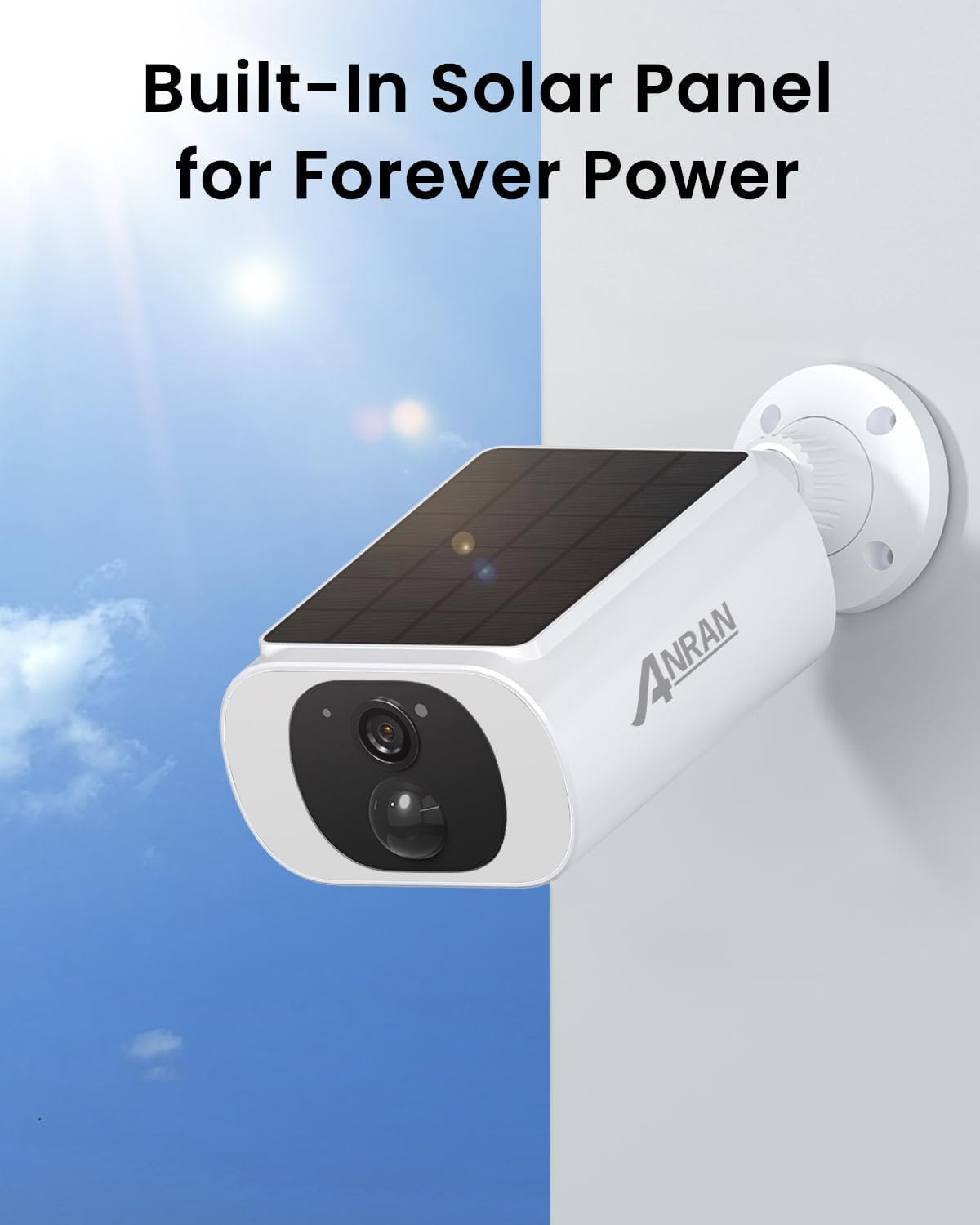 ANRAN 2K Solar Security Cameras Wireless Outdoor, 2.4Ghz WiFi Surveillance Outdoor Camera for Home Security with Embedded Solar Panel, Color Night Vision, 2-Way Talk, IP67 Waterproof, Work with Alexa