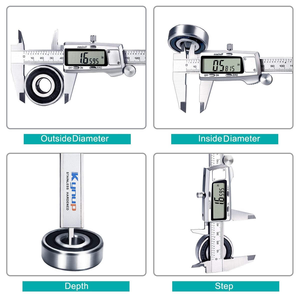 Kynup Digital Caliper, Caliper Measuring Tool, Micrometer, Full Turn Off | Auto-Off Feature, Stainless Steel, Large LCD Screen, Switch from Inch/Metric/Fraction, Black(6Inch/150MM)