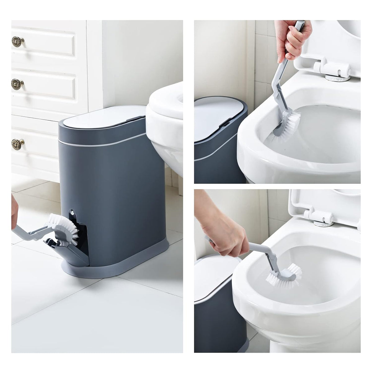 Bathroom Trash Can with Toilet Brush, 2.5 Gallon, Motion Sensor, Grey