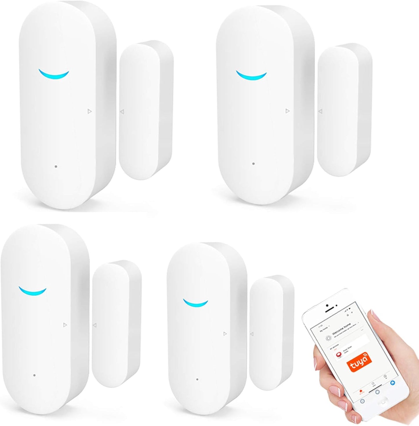 2 Pack WiFi Door Window Sensor Detector: Wireless Security Alarm Door Sensor, Tuya Door Open Contact Sensor, Compatible with Alexa,Google Home,Siri, Smart Door Sensors for Home Business Security