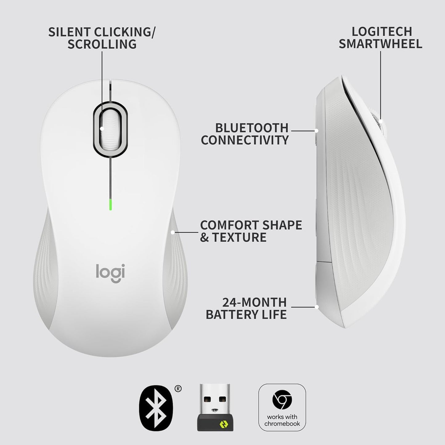 Logitech Signature M550 Wireless Mouse Small to Medium Sized - Off White | For small to medium sized hands, 2-year battery, multi-device compatibility