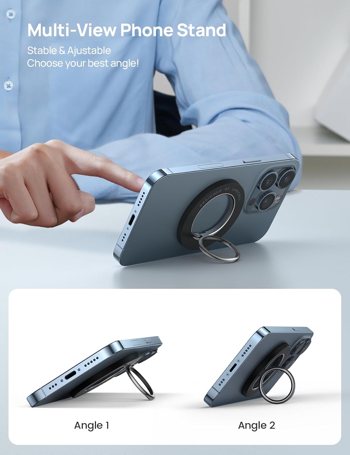 Lamicall Magnetic Phone Ring Grip for MagSafe, 360° Rotation Finger Holder | Strong Magnet Grip, Ring Stand Kickstand for iPhone 17 16 15 14 13 12 Pro Max Air Androids, Mag Safe Accessories