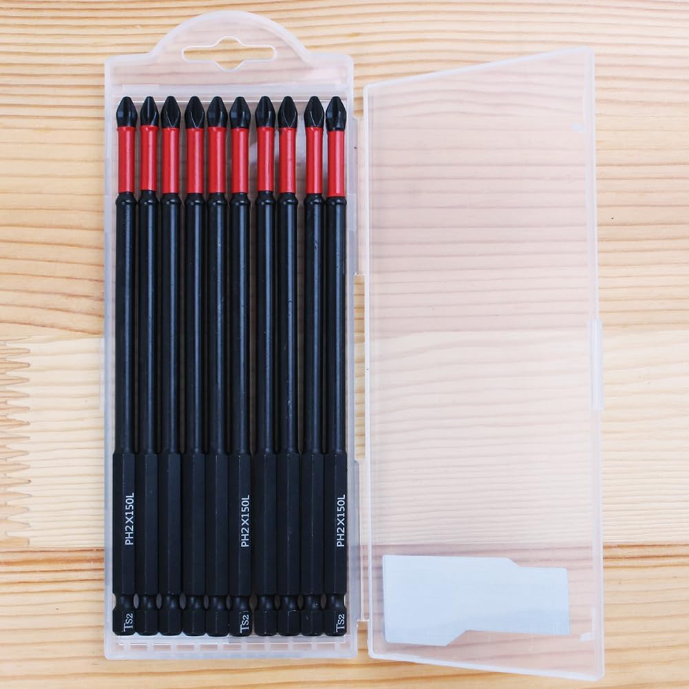 10 Pack Long Phillips Bits Magnetic Anti Slip Screwdriver Bits | 6 inch Long PH2 Bit with Anti-Slip Tip, Strong Magnetic Holding Impact-rated Durability Phillips #2 Bits for Impact Driver