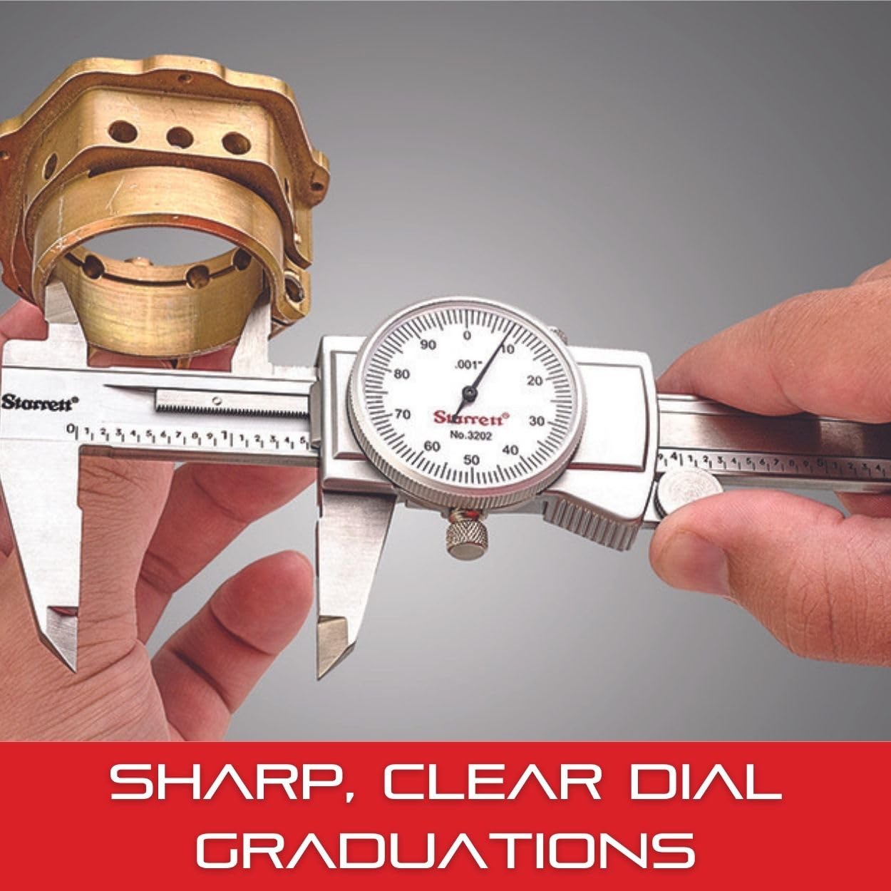 Starrett Dial Caliper, Adjustable Bezel, 0-6" Range, .001" Grad | White Face, 0.001" Accuracy, Fitted Case Included, 6" Range, 3202-6