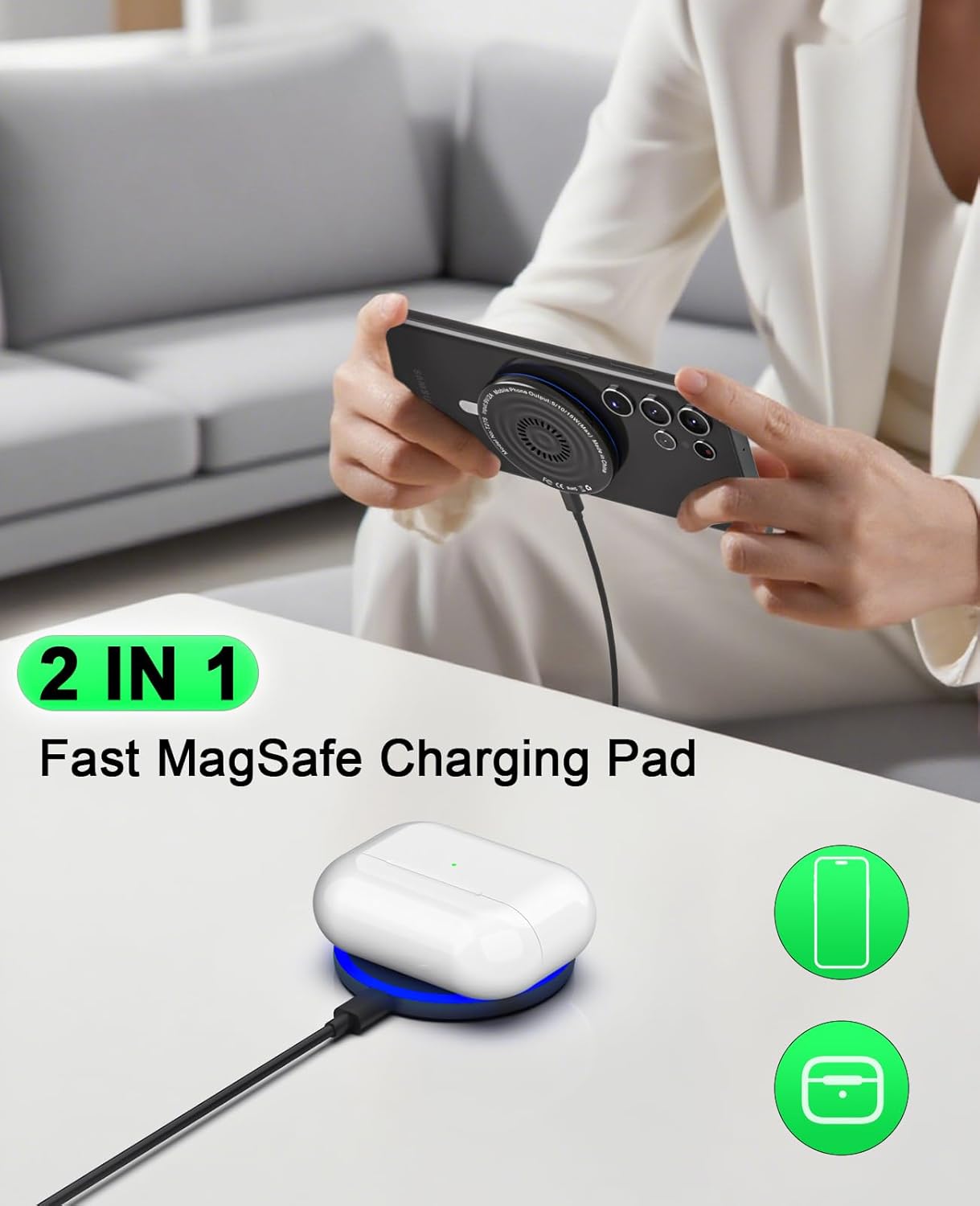 Wireless Charger 2Pack 6FT 15W Samsung Magnetic MagSafe Charger | Wireless Fast Charging Pad for Galaxy S26 S25 Ultra/S24 FE/S23 Ultra/S22/S21/Z Google Pixel 9 8a 7a 8 7 Pro | Strong Magnet
