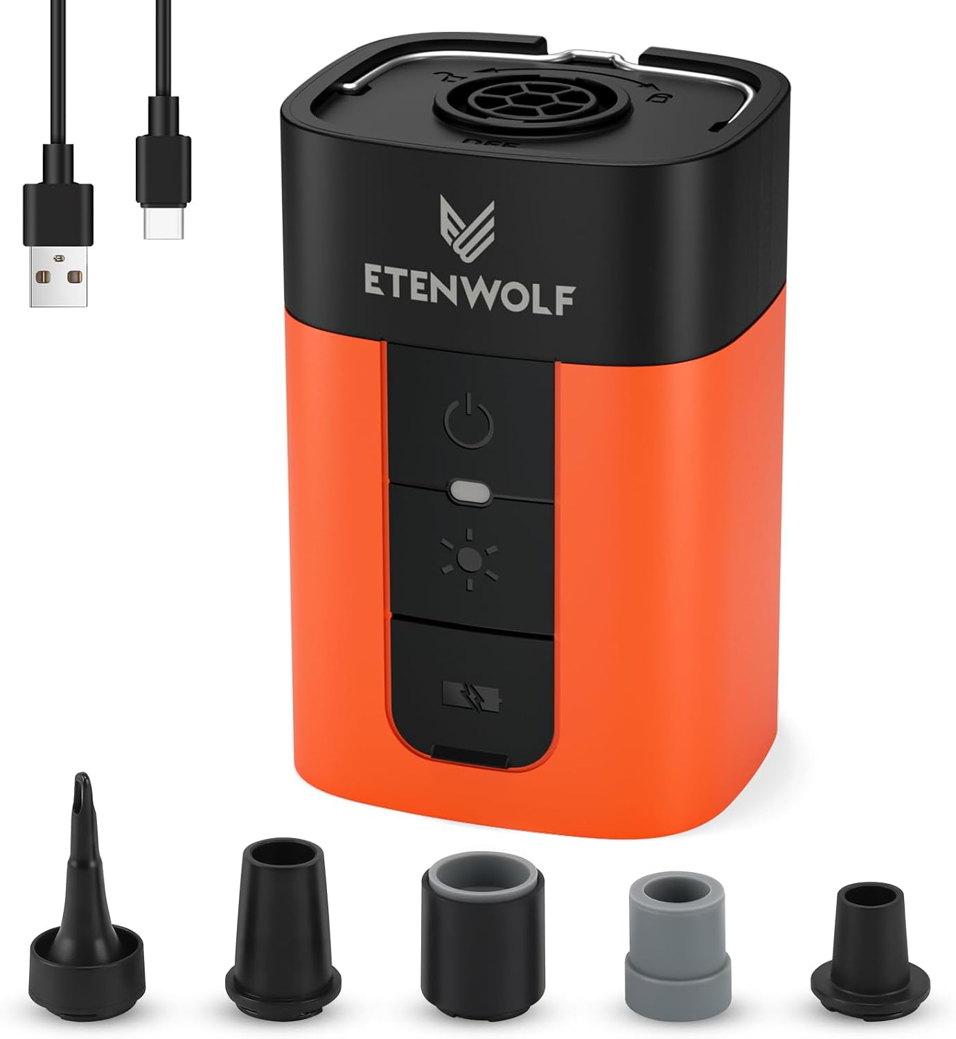 ETENWOLF Air Pump for Inflatables with 10400 mAh Battery & Camping Light | 4X Quick Inflator & Deflator, 720 L/min Portable Electric Air Pump for Pool Floats, Air Mattress, Vacuum Storage Bags