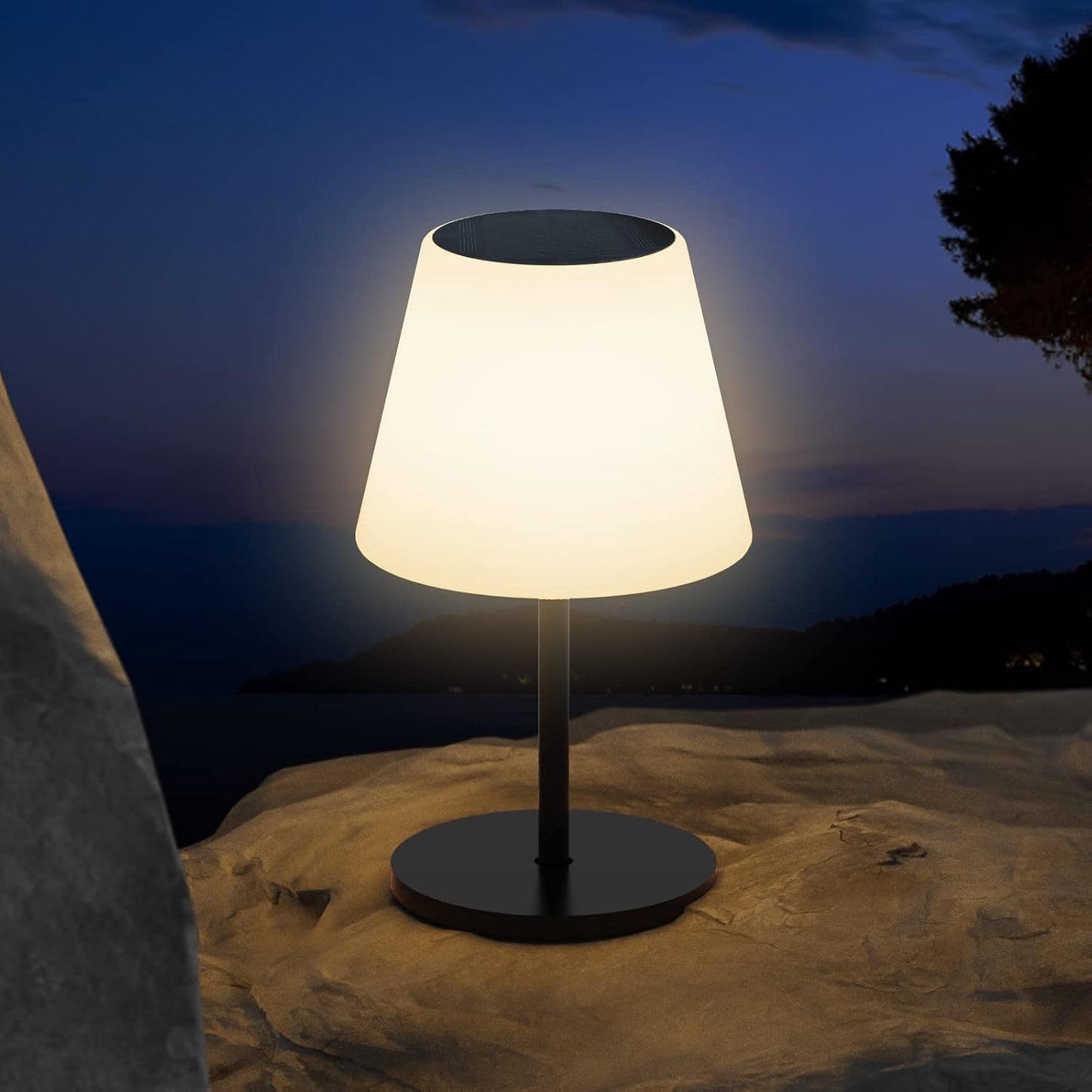 Gewiny Solar Table Lamp Outdoor Solar Lamp Waterproof with Light Sensor,Outdoor Lamps for Patio,Dimmable Warm White and RGB LED Solar Lamp Cordless,Portable Night Light for Garden、Terrace、Camping.