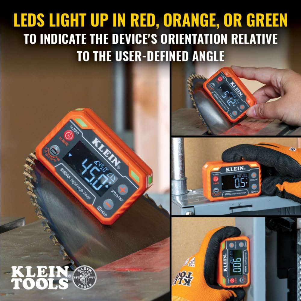 Klein Tools 935DAA Digital Electronic Level and Angle Gauge, LED Alert, Measure and Set Angles, 0-90 and 0-180 Degree Ranges