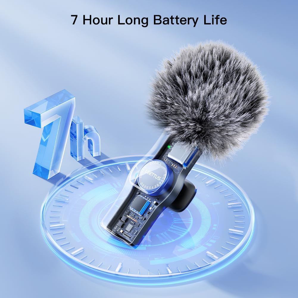 Leettus 2pcs Dual Receivers Mini Microphone for iPhone iPad Android Video Recording,Lavalier Wireless Microphones for Game,Live Streaming,Interviews,YouTube,TikTok,Vlog