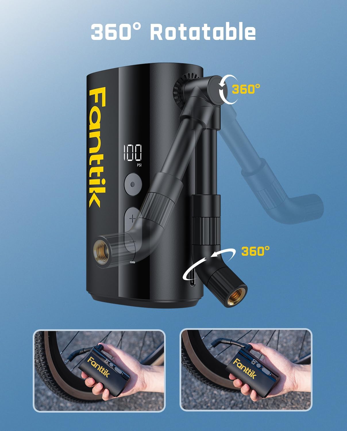 Fanttik X9 Ace Mini Electric Bike Pump, 150PSI, 32s Inflate, Auto Stop | Portable Air Pump with Presta and Schrader Valve, for Motorcycle/Road/E-Bike/MTB, Powerful Battery, 1 PSI accuracy