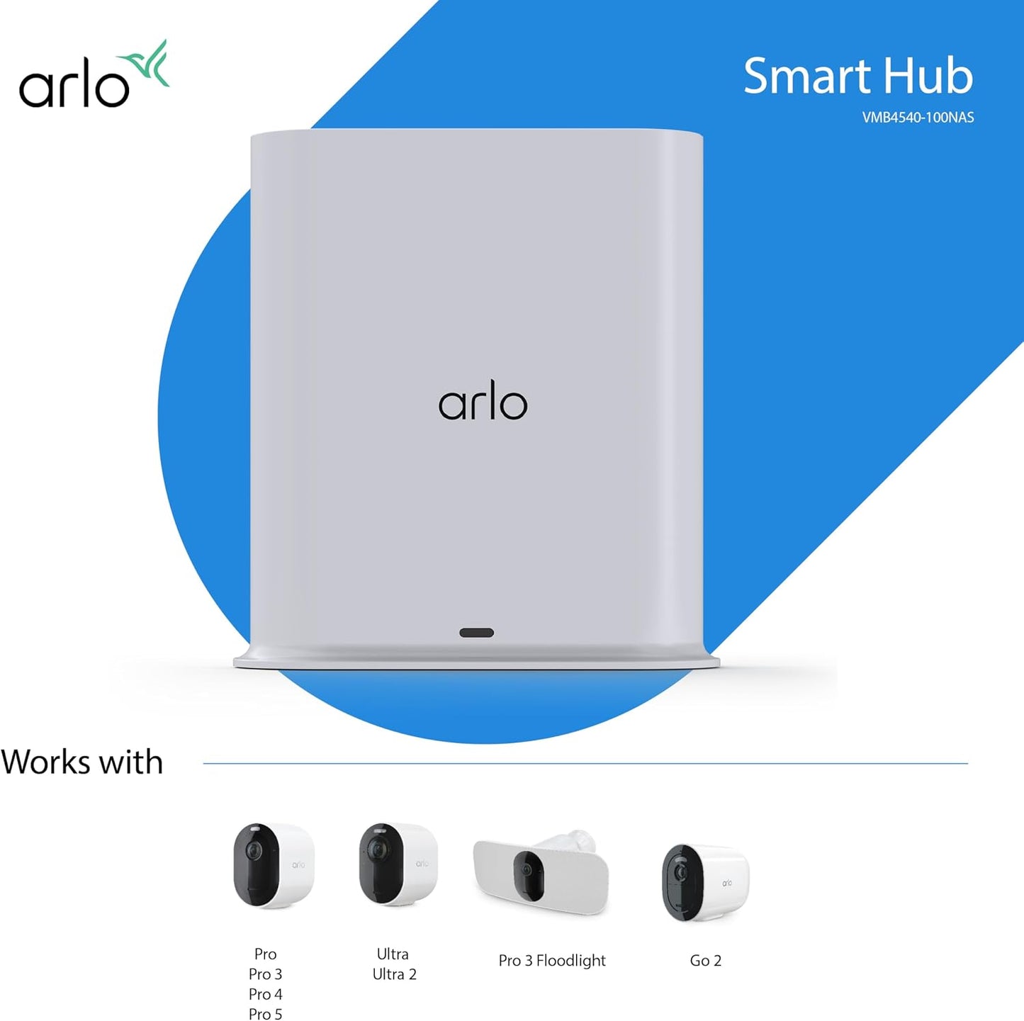 Arlo Pro SmartHub, Arlo Certified Accessory - Connects Cameras to Wi-Fi, Works with: Essential (1/2/3/3 XL, Pro 5S/6/6 XL, Ultra Cameras, Floodlight, Video Doorbell Cameras