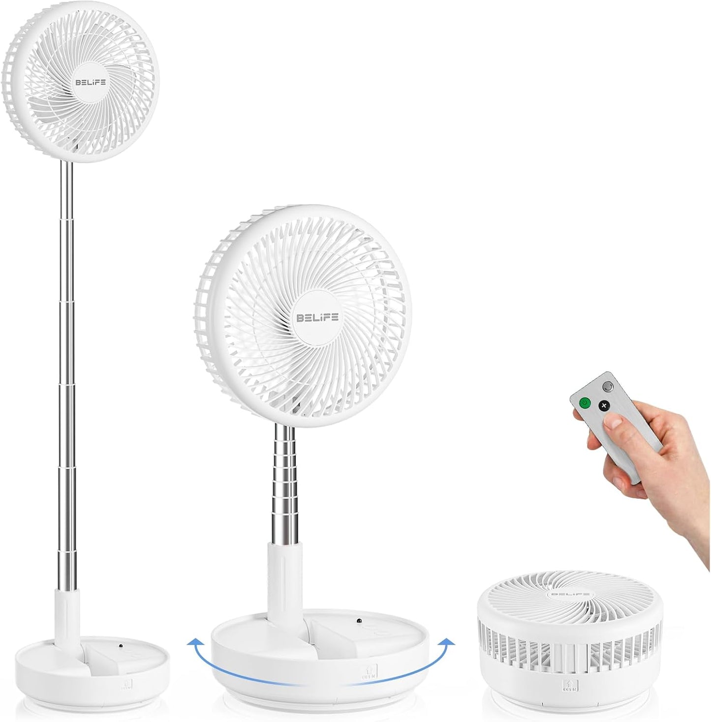 Belife X8 Portable Oscillating Camping Fan for Travel | 7200mAh Rechargeable Battery Powered Fans, USB Desk Fan with Remote, Foldable Cordless Floor Fan for Bedroom, 7.7"