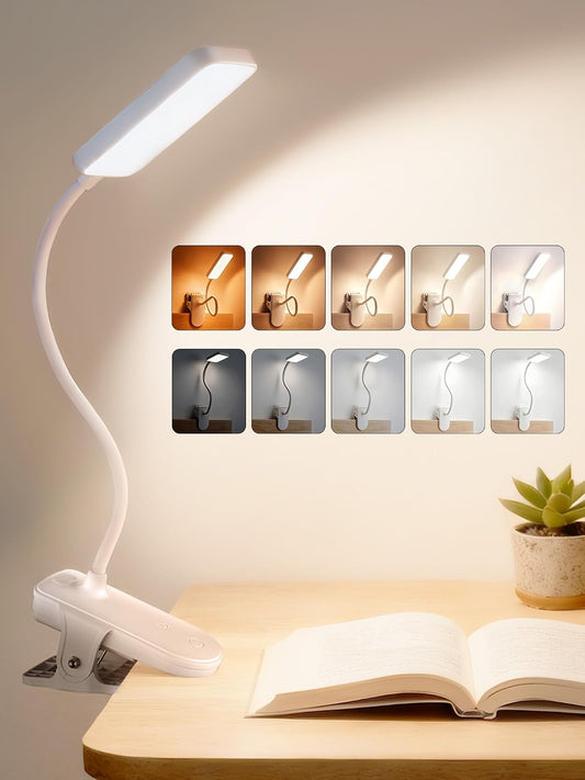 Clip on Light,45 Lighting Modes Rechargeable Desk Lamp with Clamp | 4000mAh Battery Operated Lamp,450 lm 48 LED Desk Light,Wireless & Cordless Reading Light for Bed/Bedside Table/Headboard/Dorm