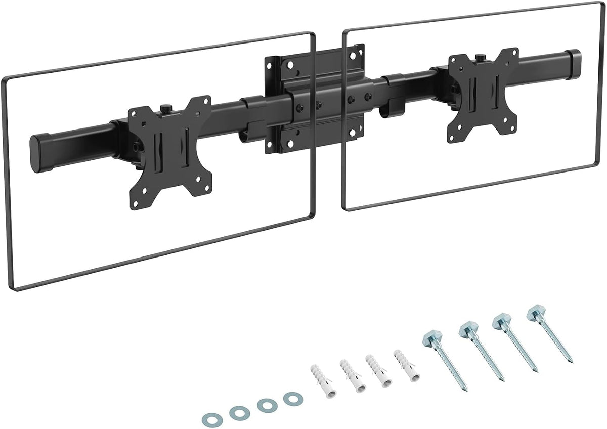 PUTORSEN Dual Monitor Wall Mount, Horizontal Assembly Mount for 2 Monitor Screens up to 27 inches,Max. 10kg, VESA 75x75/100x100mm