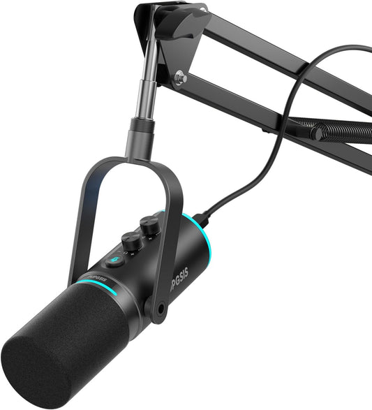 PUPGSIS XLR/USB Podcast Microphone, Gaming Mic with Mute Button, Reverb Effects, Noise Cancellation, Boom Arm Stand, Headphones Jack, Dynamic Microphone for Streaming/Recording/Gaming/Vocal-Black