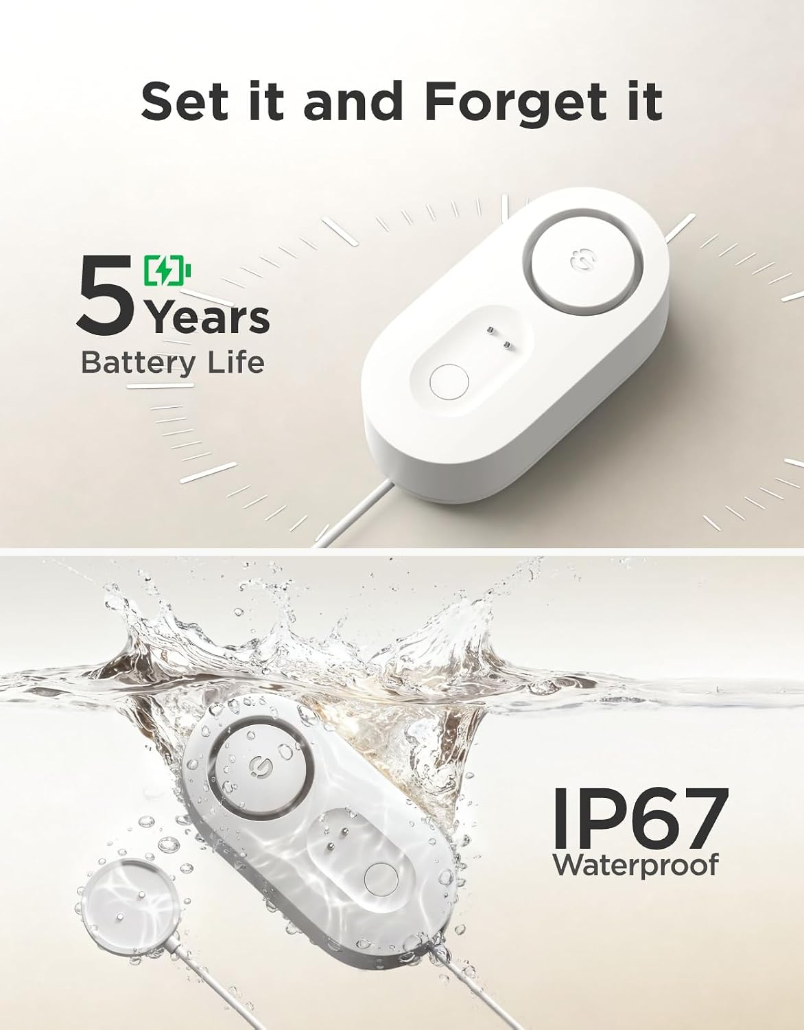 GoveeLife Upgraded Smart Water Leak Detector 1s and with Water Leak Detector 1s Sensor Cable,WiFi Water Sensor with SMS/Email/APP Push and Sound Alarm, 5-Year Battery Life, Suit for Home, Basement