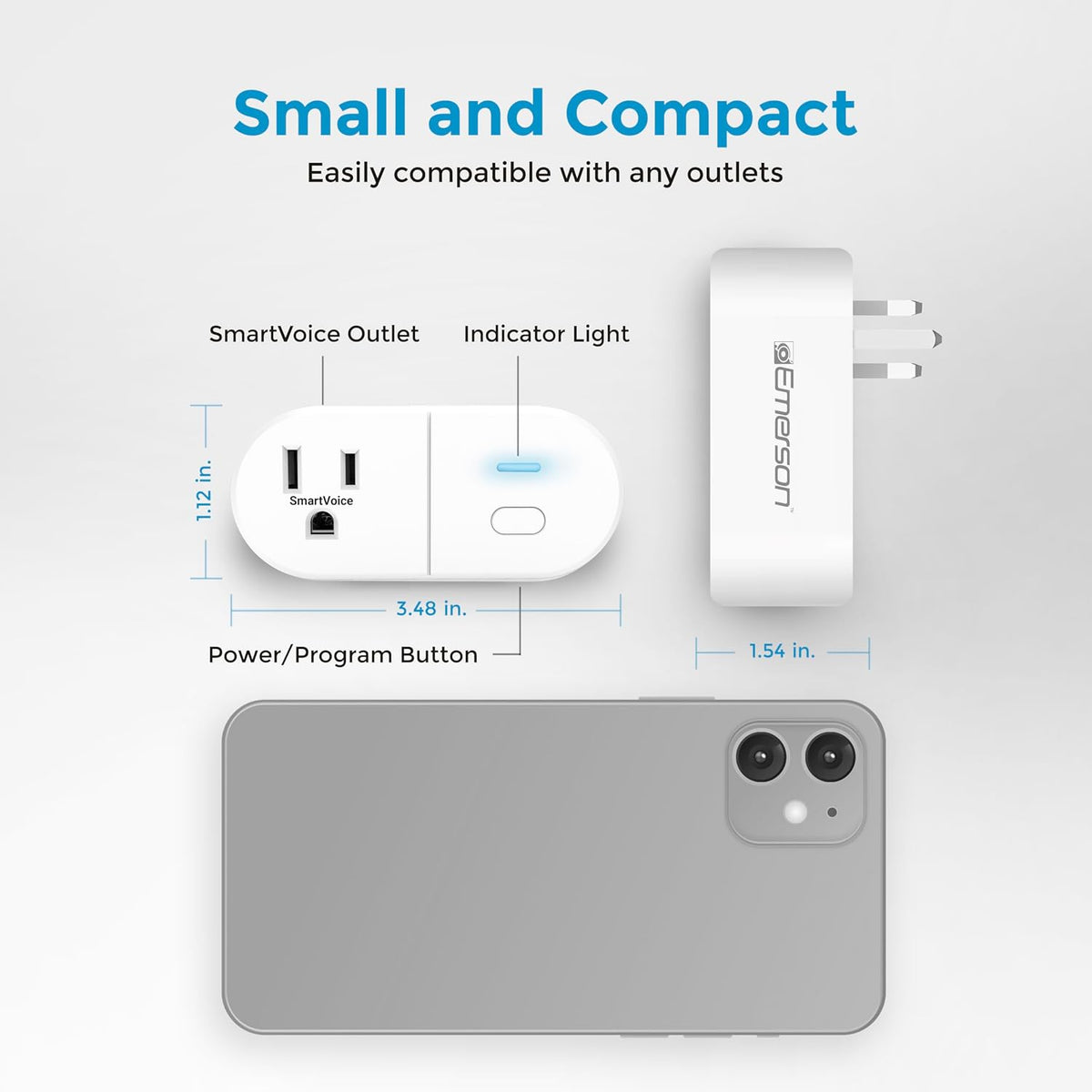 Emerson SmartVoice Smart Wall Plug, Single Outlet Voice Control, No WiFi or App, Hands-Free Control, Sleep & Wake Timer, ETL Listed