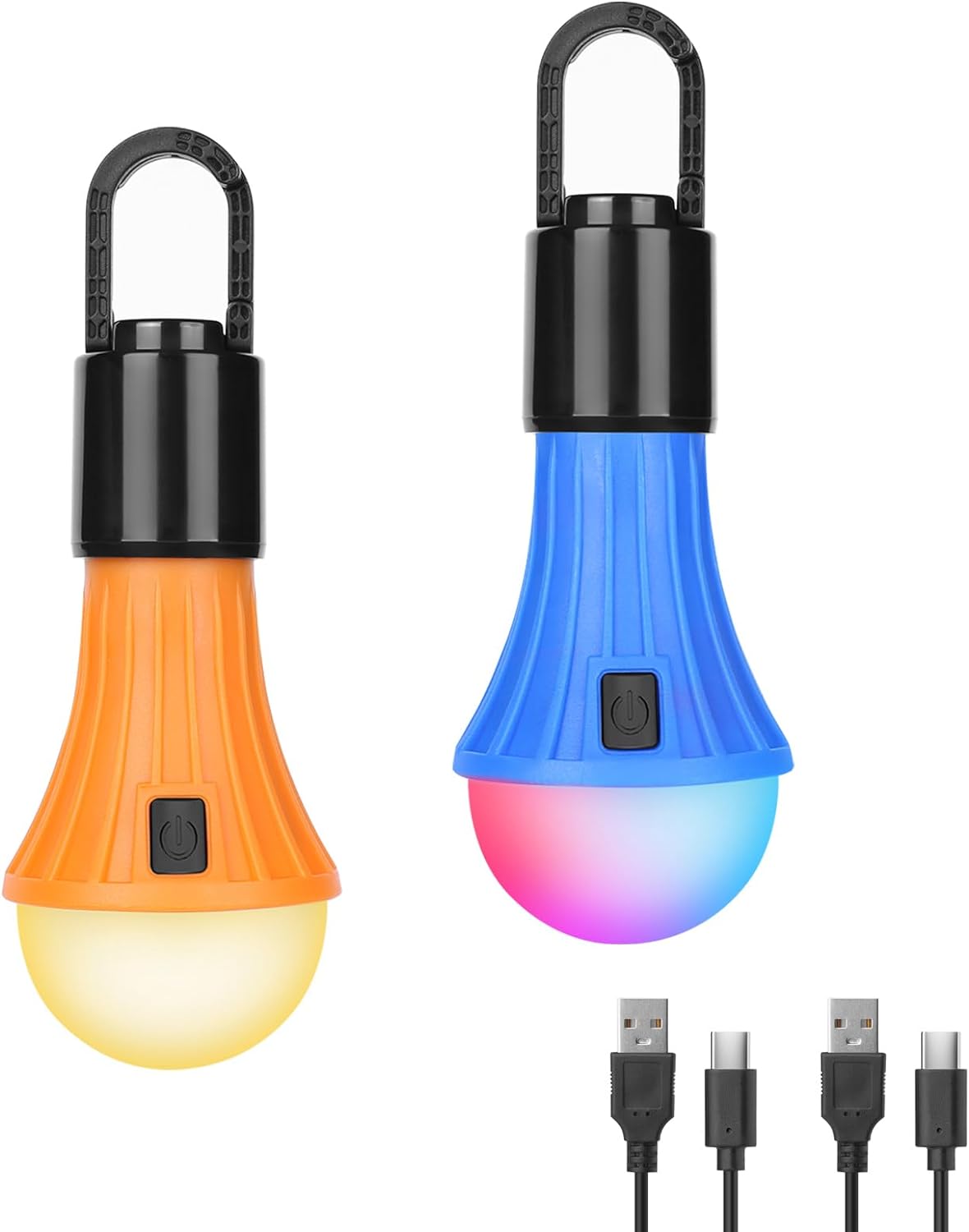 Lepro LED Rechargeable Camping Lantern with 7 RGBW Light Modes, 2Packs | Portable Tent Lights, Camping Essentials, Hanging Light Bulbs with Clip Hook for Camping, Emergency, USB Cable Included