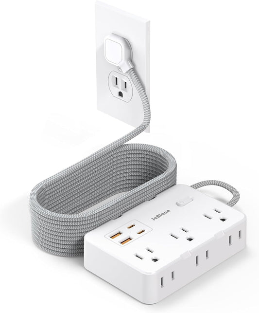 Surge Protector Power Strip, 15 Ft Cord Ultra Thin Flat Extension Cord with 6 Outlets 4 USB Ports(2 USB C), 1050J Flat Plug Power Strip for College Dorm Room Essentials